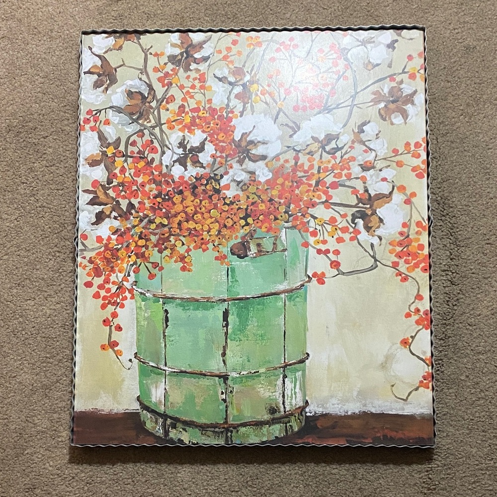 Floral Canvas Art with Green Vase